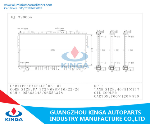 CHEVROLET EPICA 02 - στο cOem 96278702/96328702 G.M.C θερμαντικών σωμάτων αυτοκινήτων αλουμινίου προμηθευτής
